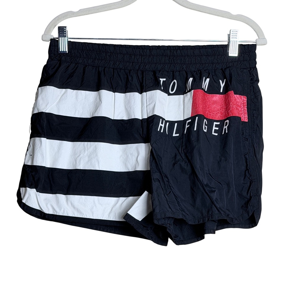 Tommy Hilfiger Sport Shorts Men L Black Lined Swim Activewear Retro Vintage Gym